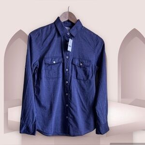 J Crew Shirt Womens Sz S Blue 100% Cotton Chambray Button Up Roll Tab Sleeve